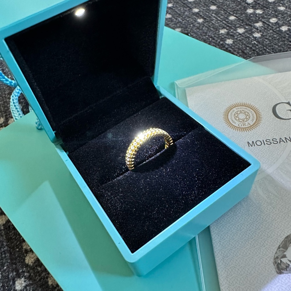 $290 NEW - 18K Gold Sterling Silver Beaded Moissanite Eternity Band Ring - Picture 8 of 8